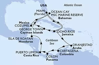USA, Giamaica, Isole Cayman, Messico, Bahamas, Aruba, Colombia, Panama, Costa Rica, Honduras
