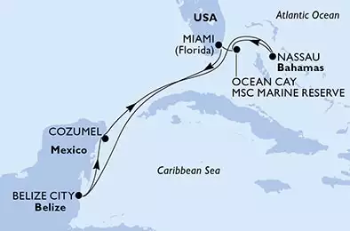 Miami,Belize City,Cozumel,Nassau,Ocean Cay,Miami