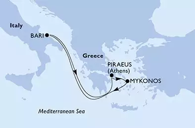 Bari,Piraeus,Mykonos,Bari