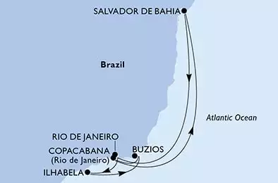 Rio de Janeiro, Ilhabela, Buzios, Copacabana (Rio de Jainero), Salvador da Bahia, Rio de Janeiro