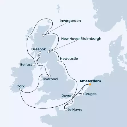 COSTA FAVOLOSA - Itinerario di 13 notti partendo da AMSTERDAM il 28/05/2023 - Olanda, Irlanda, Scozia, Gran Bretagna, Francia, Belgio