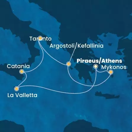COSTA FASCINOSA - Itinerario di 6 notti partendo da ATENE il 12/08/2026 - Grecia, Malta, Italia