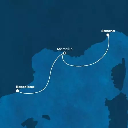 COSTA FAVOLOSA - Itinerario di 1 notti partendo da BARCELLONA il 26/09/2024 - Spagna, Francia, Italia