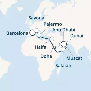 COSTA PACIFICA - Itinerario di 19 notti partendo da BARCELLONA il 27/11/2021 - Spagna, Italia, Oman, Emirati Arabi Uniti