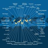 Spagna, Portogallo, Isole Azzorre, Stati Uniti, Florida (USA), Panama, Messico, Stati Uniti, Hawai, Fiji, Nuova Zelanda