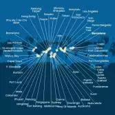 Spagna, Portogallo, Isole Azzorre, Stati Uniti, Florida (USA), Panama, Messico, Stati Uniti, Hawai, Fiji, Nuova Zelanda