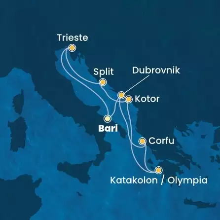 COSTA DELIZIOSA - Itinerario di 6 notti partendo da BARI il 13/10/2024 - Italia, Croazia, Grecia, Montenegro