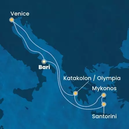COSTA DELIZIOSA - Itinerario di 6 notti partendo da BARI il 26/07/2026 - Italia, Grecia
