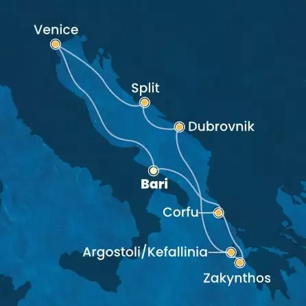 COSTA DELIZIOSA - Itinerario di 6 notti partendo da BARI il 07/06/2026 - Italia, Grecia, Croazia