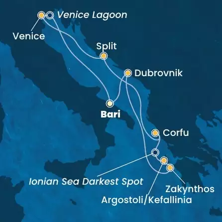 COSTA DELIZIOSA - Itinerario di 6 notti partendo da BARI il 31/08/2025 - Italia, Croazia, Grecia