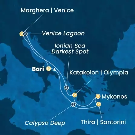 COSTA DELIZIOSA - Itinerario di 6 notti partendo da BARI il 30/08/2026 - Italia, Grecia