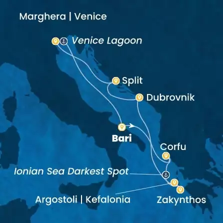 COSTA DELIZIOSA - Itinerario di 6 notti partendo da BARI il 16/08/2026 - Italia, Grecia, Croazia