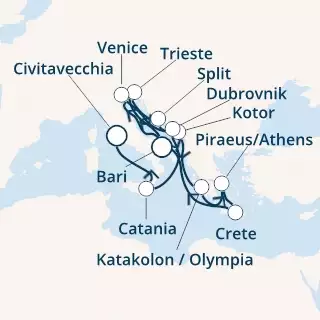 COSTA DELIZIOSA - Itinerario di 12 notti partendo da BARI il 25/12/2020 - Italia, Croazia, Montenegro, Grecia