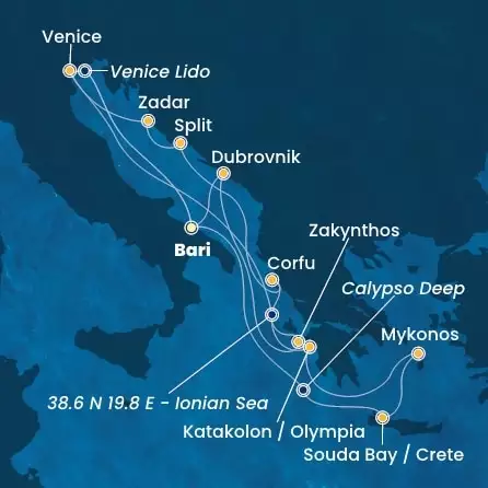 COSTA DELIZIOSA - Itinerario di 13 notti partendo da BARI il 17/08/2025 - Italia, Croazia, Grecia