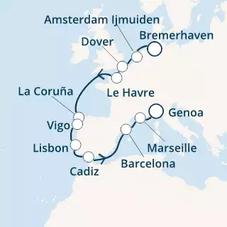 COSTA MEDITERRANEA - Itinerario di 11 notti partendo da BREMERHAVEN il 21/09/2019 - Germania, Gran Bretagna, Francia, Spagna, Portogallo, Italia