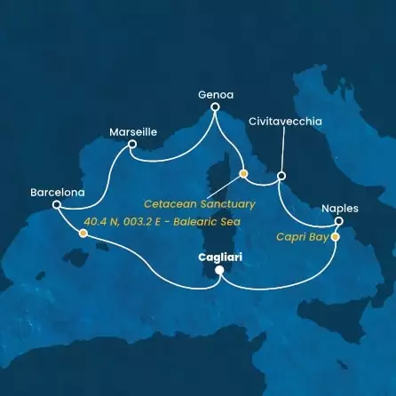 COSTA SMERALDA - Itinerario di 6 notti partendo da CAGLIARI il 27/08/2024 - Italia, Francia, Spagna