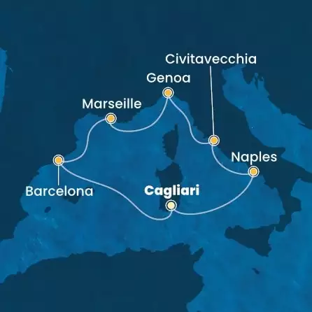 COSTA TOSCANA - Itinerario di 6 notti partendo da CAGLIARI il 25/08/2026 - Italia, Francia, Spagna