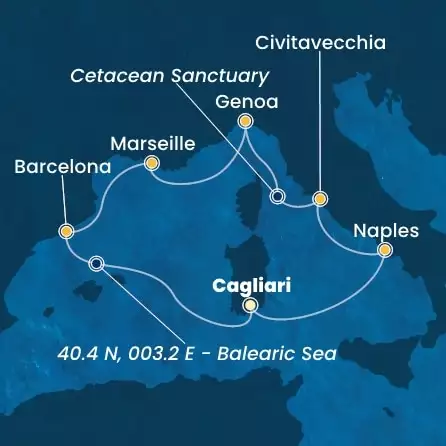 COSTA SMERALDA - Itinerario di 6 notti partendo da CAGLIARI il 28/10/2025 - Italia, Francia, Spagna