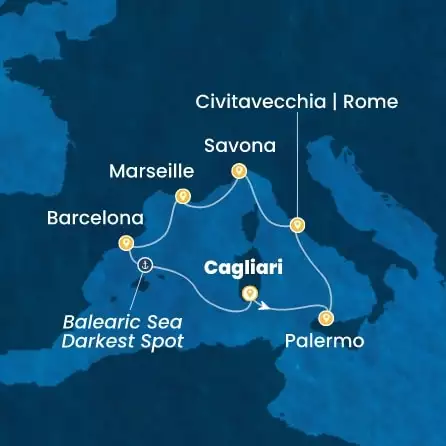 COSTA SMERALDA - Itinerario di 6 notti partendo da CAGLIARI il 14/10/2026 - Italia, Francia, Spagna