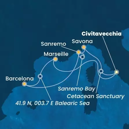 COSTA TOSCANA - Itinerario di 5 notti partendo da CIVITAVECCHIA - ROMA il 07/02/2025 - Italia, Spagna, Francia