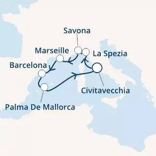 COSTA SMERALDA - Itinerario di 6 notti partendo da CIVITAVECCHIA il 05/03/2020 - Italia, Francia, Spagna, Isole Baleari