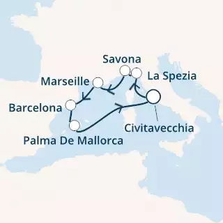 COSTA SMERALDA - Itinerario di 6 notti partendo da CIVITAVECCHIA il 20/02/2020 - Italia, Francia, Spagna, Isole Baleari