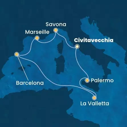 COSTA FORTUNA - Itinerario di 6 notti partendo da CIVITAVECCHIA - ROMA il 03/11/2024 - Italia, Malta, Spagna, Francia