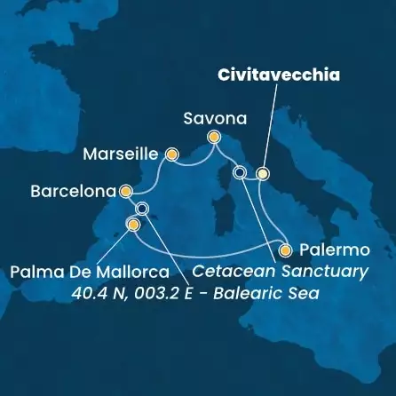 COSTA TOSCANA - Itinerario di 6 notti partendo da CIVITAVECCHIA - ROMA il 08/11/2024 - Italia, Francia, Spagna, Isole Baleari