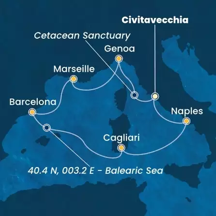 COSTA SMERALDA - Itinerario di 6 notti partendo da CIVITAVECCHIA - ROMA il 07/11/2024 - Italia, Francia, Spagna