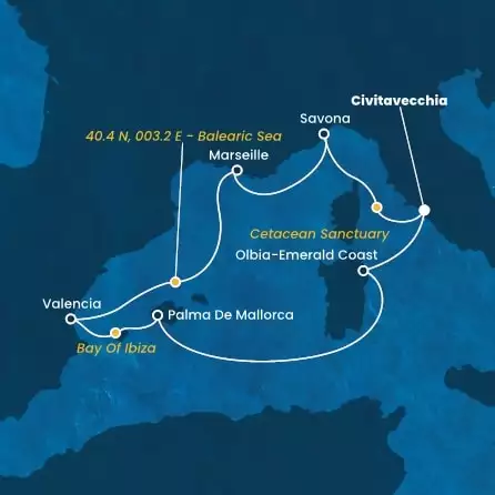 COSTA PACIFICA - Itinerario di 6 notti partendo da CIVITAVECCHIA - ROMA il 15/07/2024 - Italia, Isole Baleari, Spagna, Francia