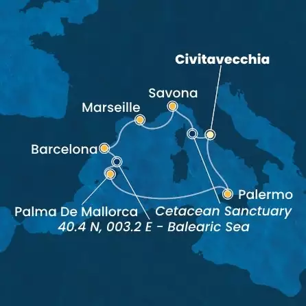 COSTA TOSCANA - Itinerario di 6 notti partendo da CIVITAVECCHIA - ROMA il 21/03/2025 - Italia, Francia, Spagna, Isole Baleari