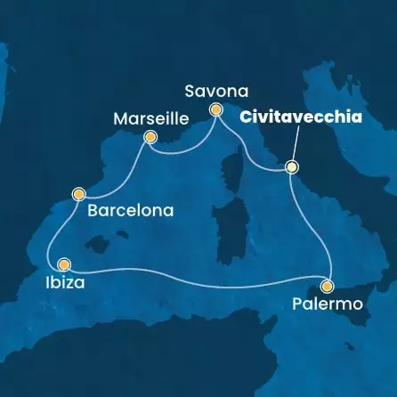 COSTA SMERALDA - Itinerario di 6 notti partendo da CIVITAVECCHIA - ROMA il 03/07/2026 - Italia, Francia, Spagna, Isole Baleari