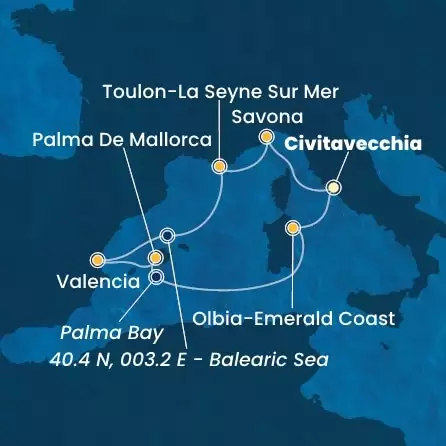 COSTA PACIFICA - Itinerario di 6 notti partendo da CIVITAVECCHIA - ROMA il 13/06/2025 - Italia, Francia, Spagna, Isole Baleari