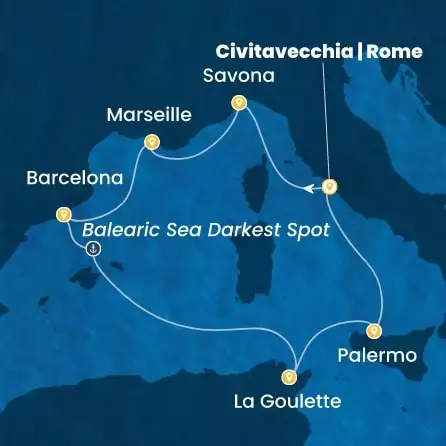 COSTA PACIFICA - Itinerario di 6 notti partendo da CIVITAVECCHIA - ROMA il 14/11/2026 - Italia, Francia, Spagna, Tunisia