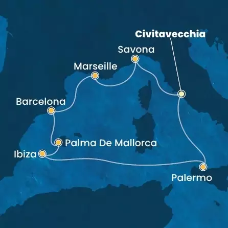 COSTA SMERALDA - Itinerario di 7 notti partendo da CIVITAVECCHIA - ROMA il 03/04/2026 - Italia, Francia, Spagna, Isole Baleari