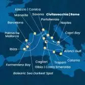 Italia, Corsica (Francia), Isole Baleari, Spagna, Francia