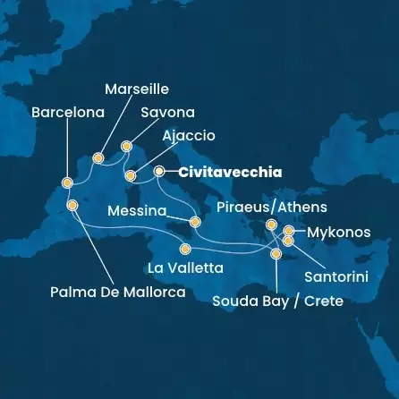 COSTA FASCINOSA - Itinerario di 14 notti partendo da CIVITAVECCHIA - ROMA il 18/09/2026 - Italia, Corsica (Francia), Francia, Spagna, Isole Baleari, Malta, Grecia