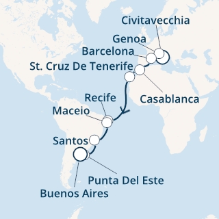 Italia, Spagna, Marocco, Isole Canarie, Brasile, Uruguay, Argentina