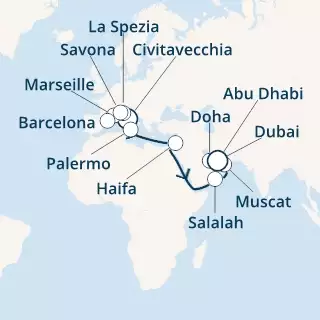 COSTA PACIFICA - Itinerario di 22 notti partendo da CIVITAVECCHIA il 24/11/2021 - Italia, Francia, Spagna, Oman, Emirati Arabi Uniti