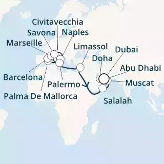 COSTA FIRENZE - Itinerario di 24 notti partendo da CIVITAVECCHIA il 22/11/2021 - Italia, Isole Baleari, Spagna, Francia, Cipro, Oman, Emirati Arabi Uniti