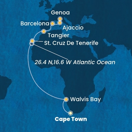 Sud Africa, Namibia, Isole Canarie, Marocco, Spagna, Corsica (Francia), Italia
