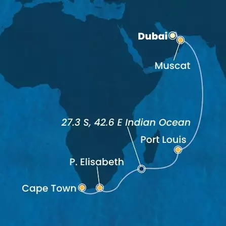 COSTA SMERALDA - Itinerario di 16 notti partendo da DUBAI il 01/03/2025 - Emirati Arabi Uniti, Oman, Mauritius, Sud Africa