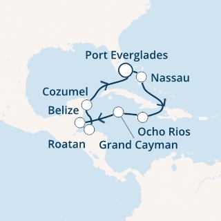 Florida (USA), Bahamas, Giamaica, Isole Cayman, Belize, Honduras, Messico