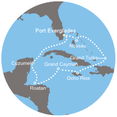 Florida (USA), Bahamas, Isole Turks, Giamaica, Isole Cayman, Honduras, Messico