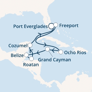 Florida (USA), Bahamas, Giamaica, Isole Cayman, Belize, Honduras, Messico