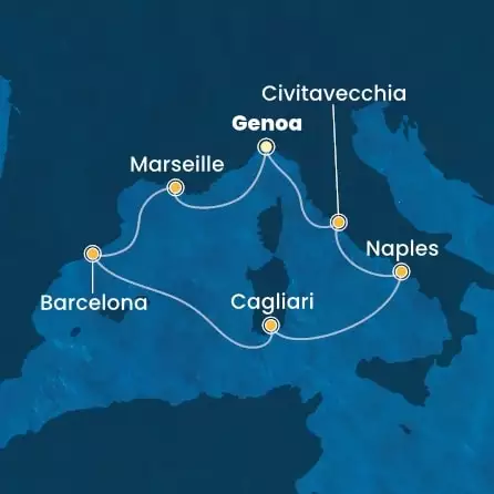 COSTA SMERALDA - Itinerario di 6 notti partendo da GENOVA il 18/04/2025 - Italia, Francia, Spagna