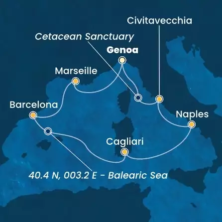 COSTA SMERALDA - Itinerario di 6 notti partendo da GENOVA il 18/10/2024 - Italia, Francia, Spagna