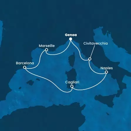 COSTA SMERALDA - Itinerario di 6 notti partendo da GENOVA il 10/05/2024 - Italia, Francia, Spagna