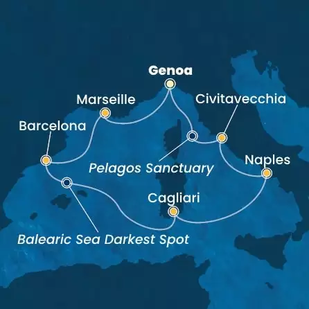 COSTA SMERALDA - Itinerario di 6 notti partendo da GENOVA il 31/10/2025 - Italia, Francia, Spagna