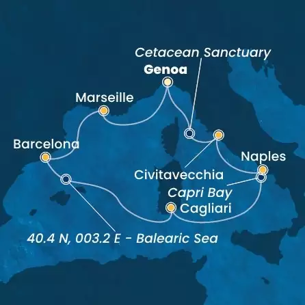 COSTA SMERALDA - Itinerario di 6 notti partendo da GENOVA il 25/07/2025 - Italia, Francia, Spagna